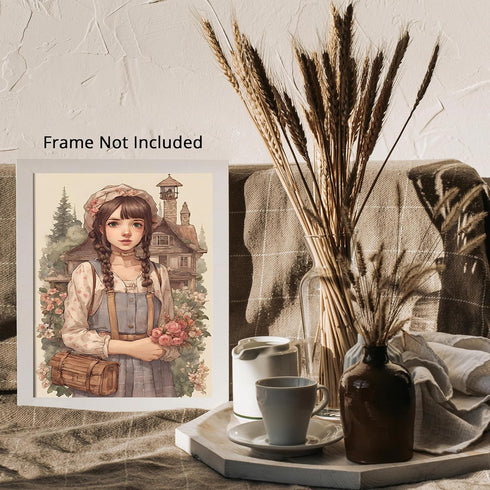 Posterizer 1 pcs- Little girl holding a pink flower bouquet-Girls room art-Floral Botanical Art-Gift for Women, Girlfriend-decor for Bedroom, Off...